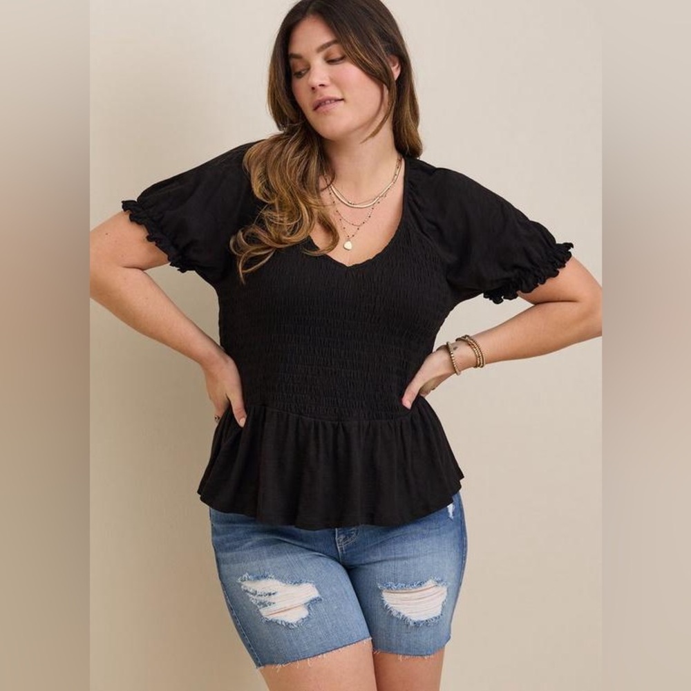 Torrid Cotton Modal Slub Smocked Short Sleeve Babydoll Size 2X